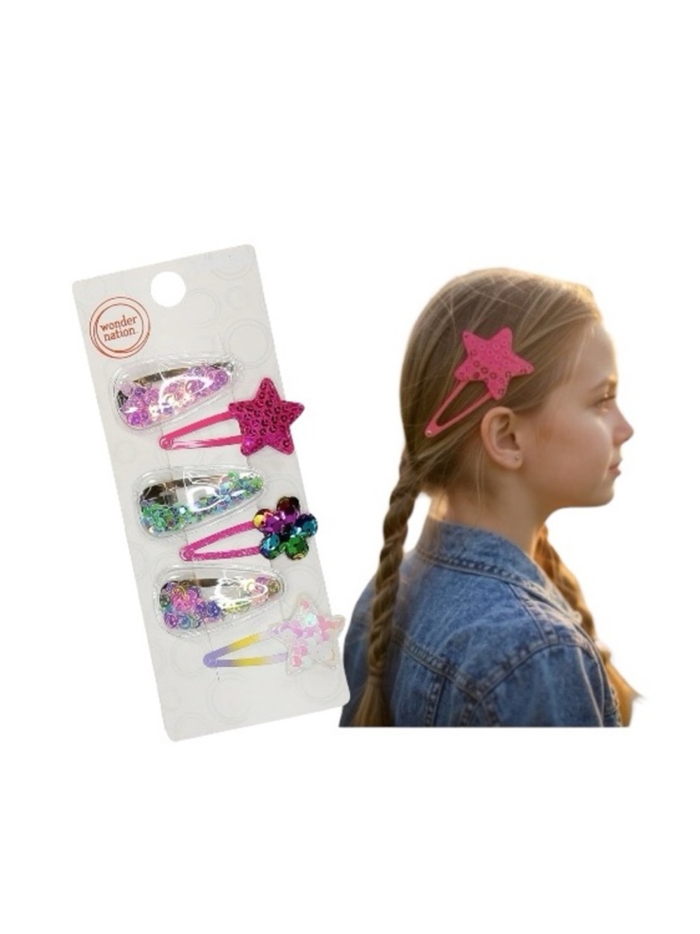 Wonder Nation Sequins And Confetti Shaker Snap Multicolor Star Hair Clips Set